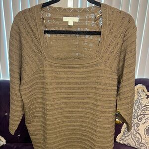 Brown Crew Neck Sweater with Ribbed Texture